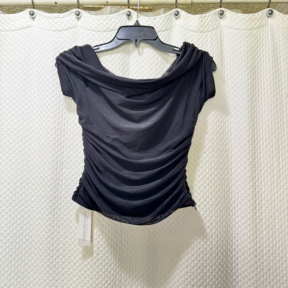 Elegant Black Ruched Women's Top